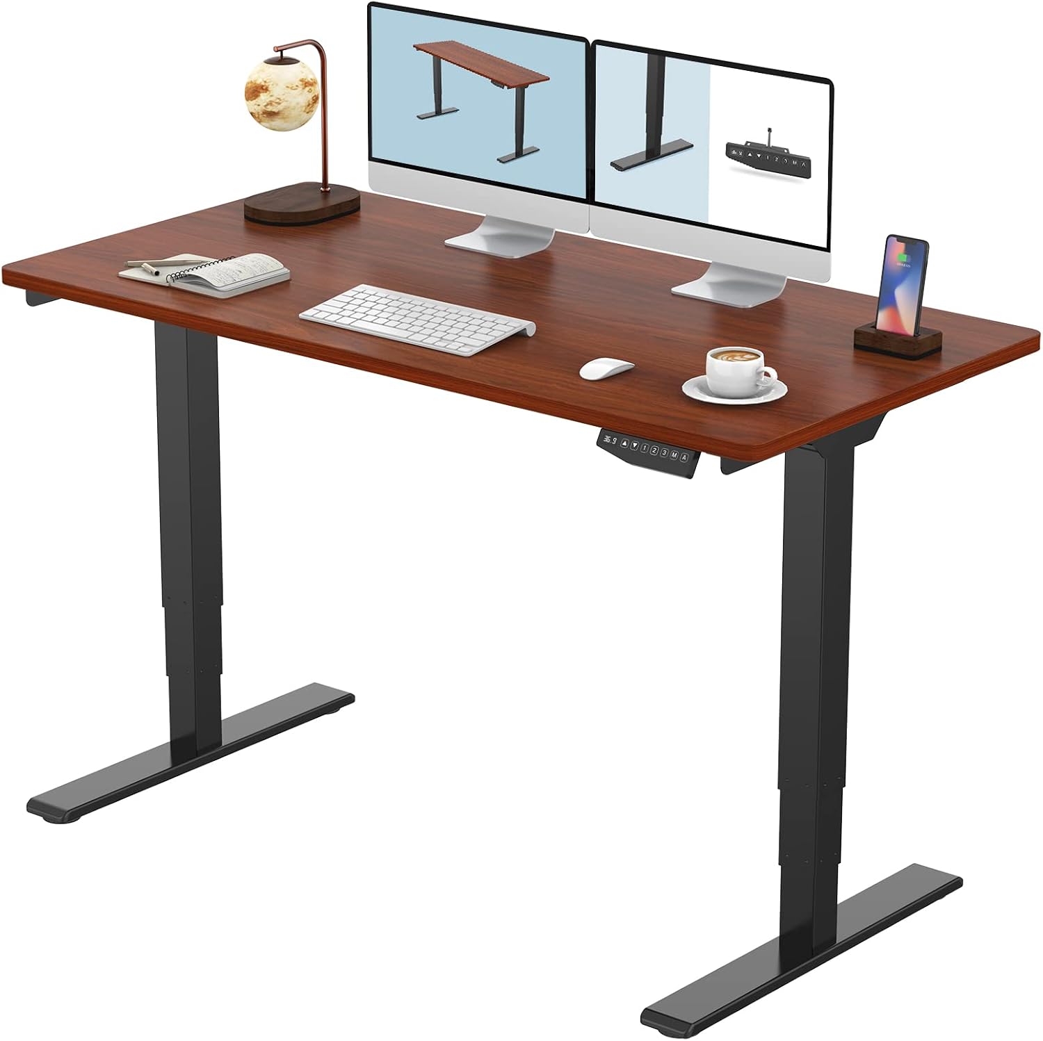 FLEXISPOT E6E Dual Motor Standing Desk 140x70 cm, Black/Mahogony