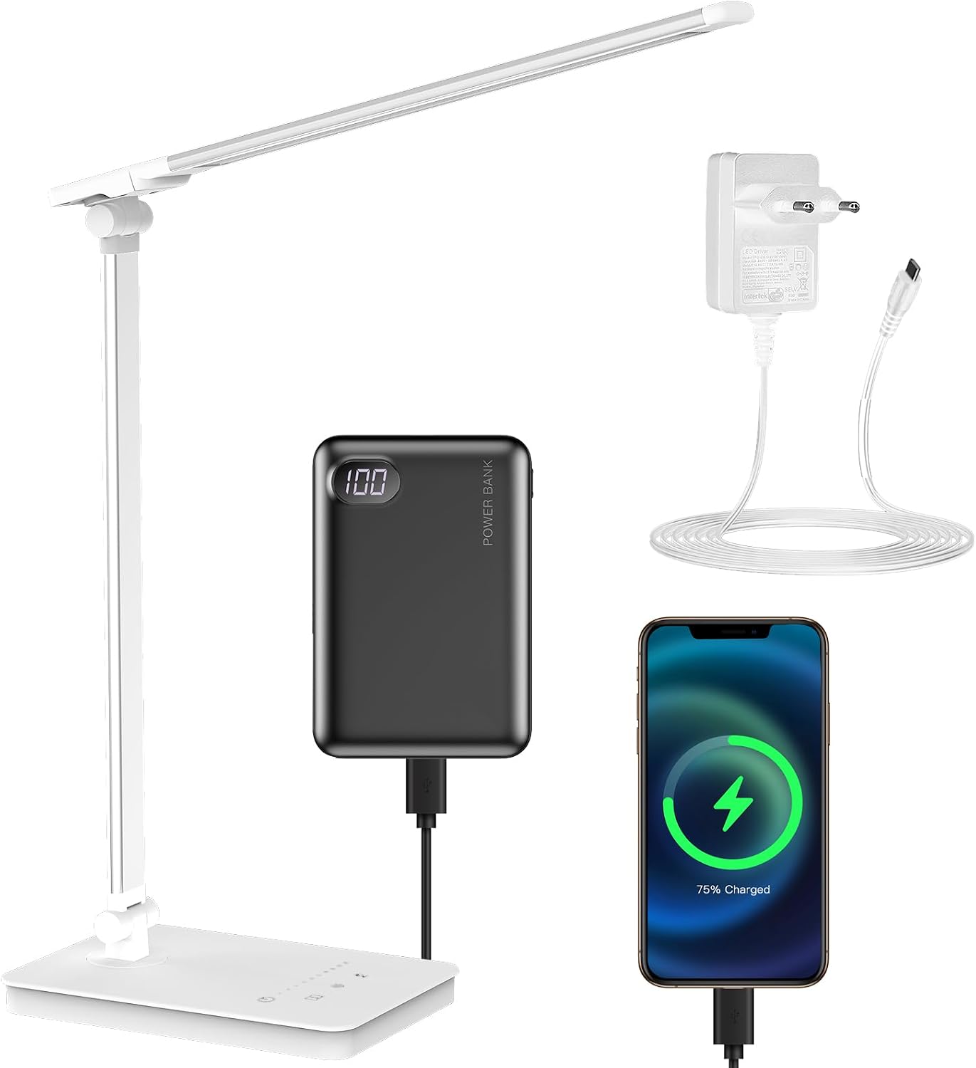 Desk Lamp LED Dimmable Table Lamp 5 Colours and 10 Brightness Levels Eye-Friendly Bedside Lamp Desk Lamp Table Lamp USB Port for Charging Smartphones Reading Light for Readers, Chi