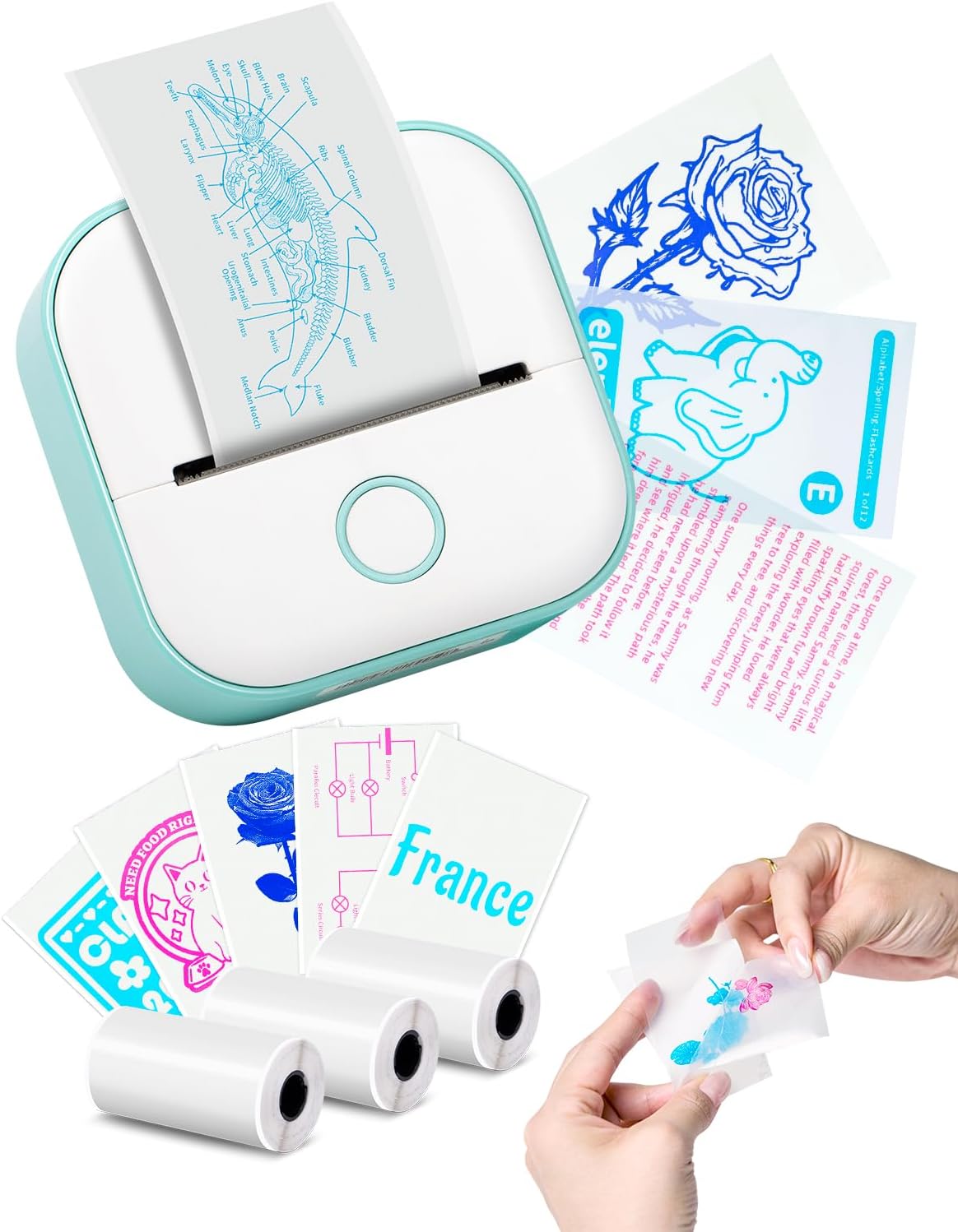 Mini Sticker Printer with 3 Rolls Color Text Paper, T02 Label Maker Machine