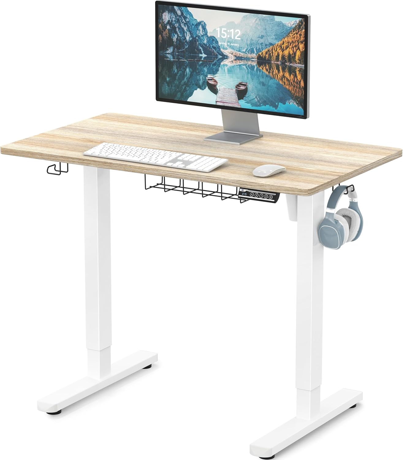 SHW 100 x 55 cm Electric Standing Desk with Memory Preset, Maple