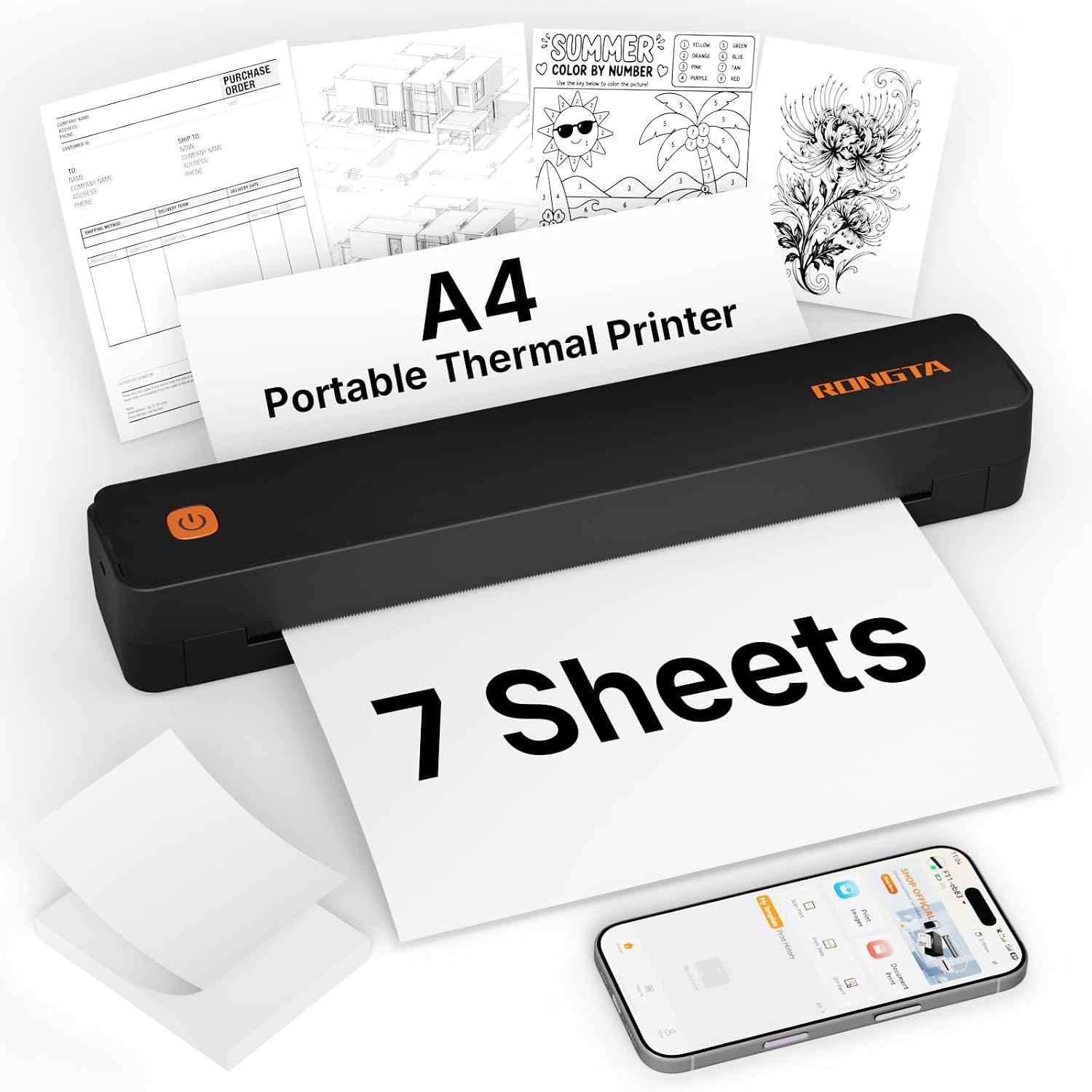 Rongta F11B Thermal Portable Printers Wireless for Travel,Including 7 Sheets of Thermal Paper, Bluetooth Mobile Printer, Inkless Printer Compatible with Android,iOS & Laptop (Grey)