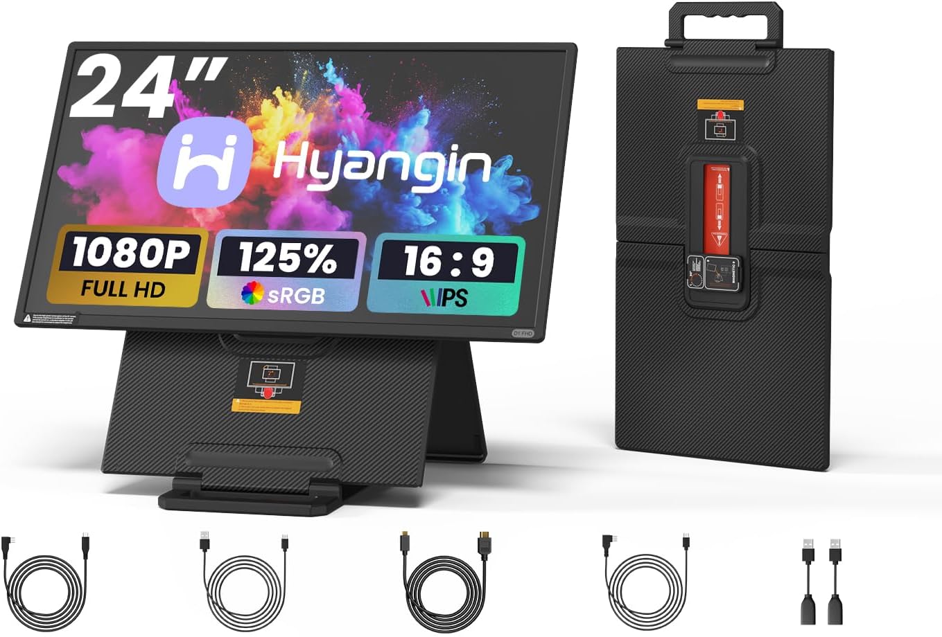 Hyangin 2025 24 Inch Large Portable Monitor for Laptop, Portable Display 1080P FHD 100Hz, 120% sRGB IPS Portable Second Monitor with Adjustable Stand for Laptop, MacBook, Phones