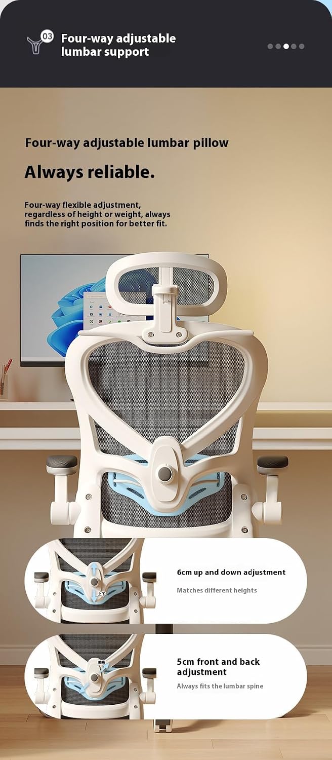 Ergonomic Office Chair with Headrest 3D, Mesh Office Desk Chair with Adjustable Lumbar Support, Computer Chair with Flip up Armrests, 350LBS Capacity, Design for Home Offices (Whit