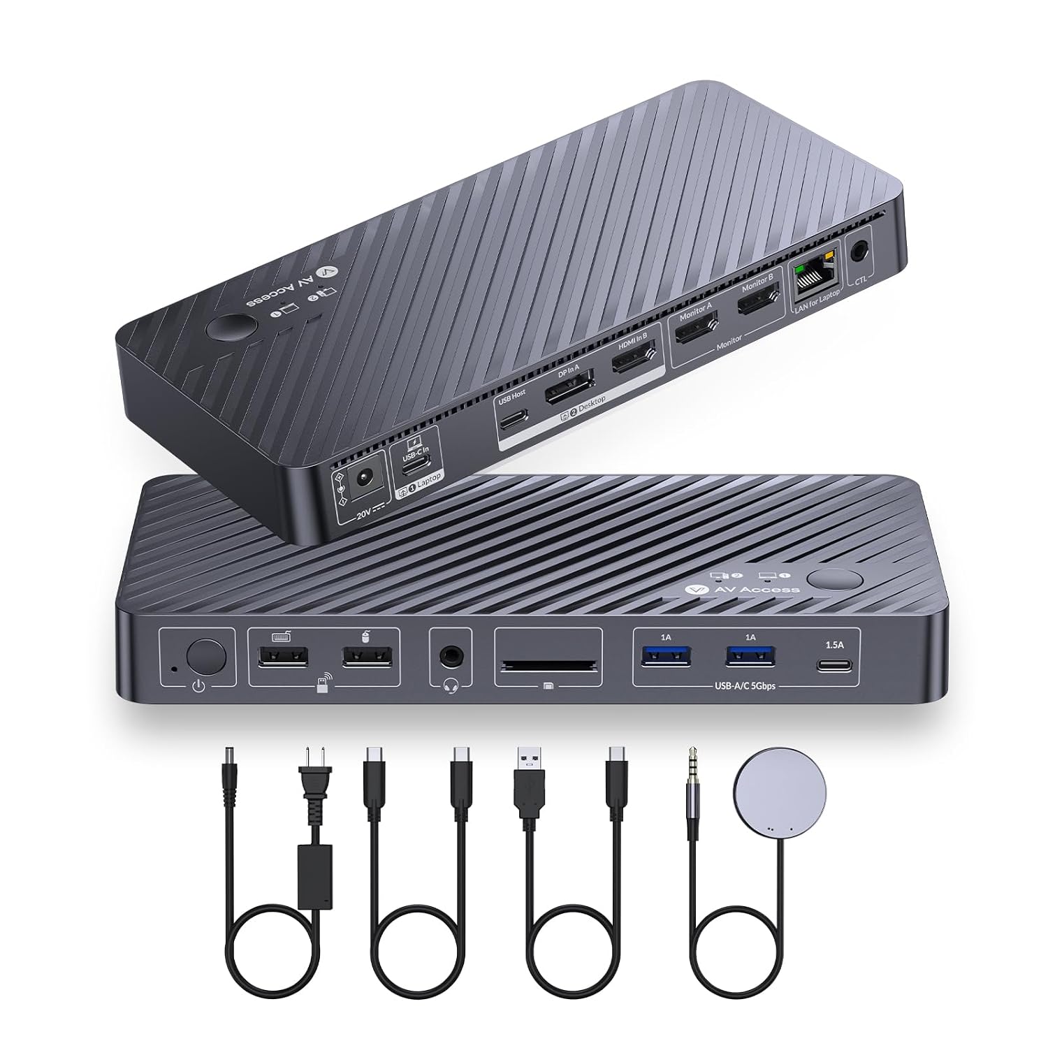 AV Access iDock P10 KVM Docking Station 2 Monitors 2 PC, GbE, EDID, 65W PD