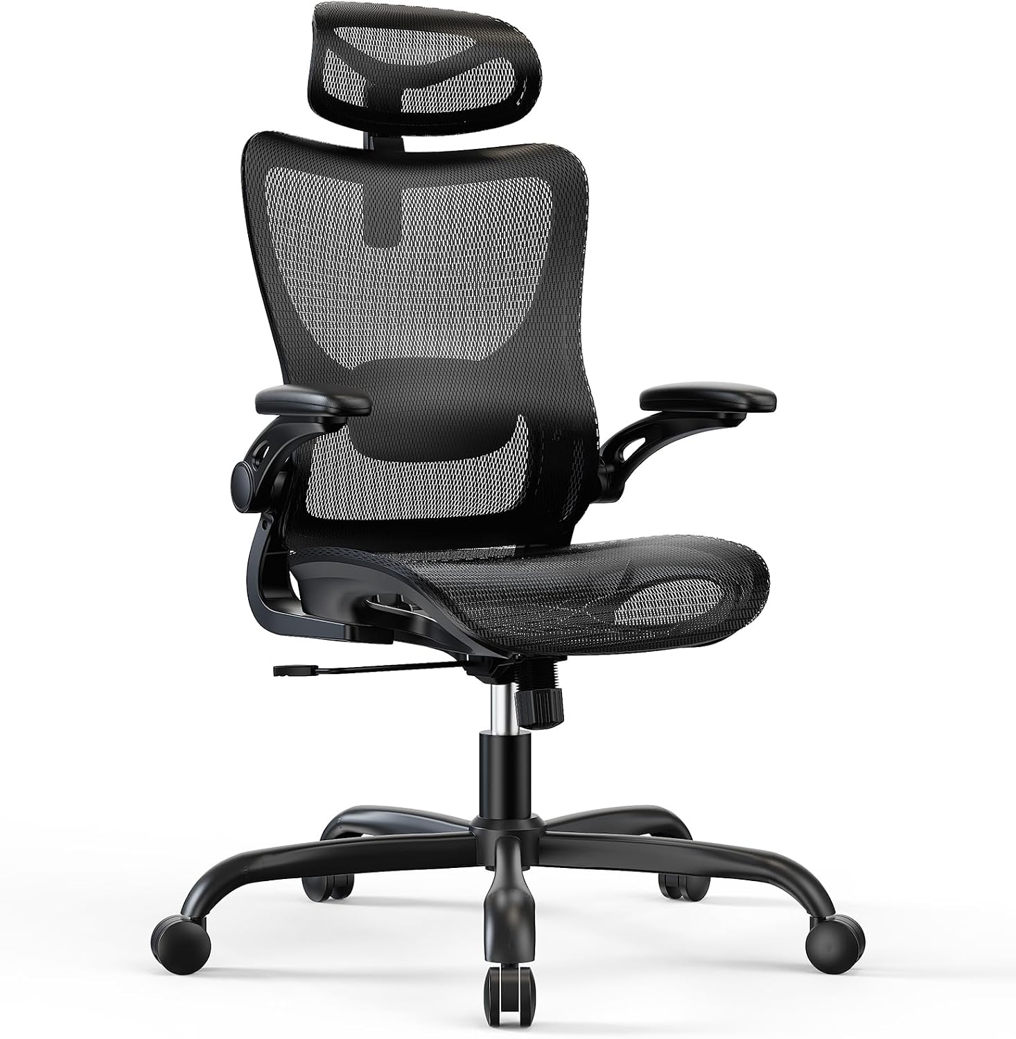 Marsail Mesh Office Chair, High Back Ergonomic Office Chair with Adaptive Lumbar Support, 2D Headrest, 3D Flip-Up Armrests, Height Adjustable and Rocking Tilt for Home Office and G