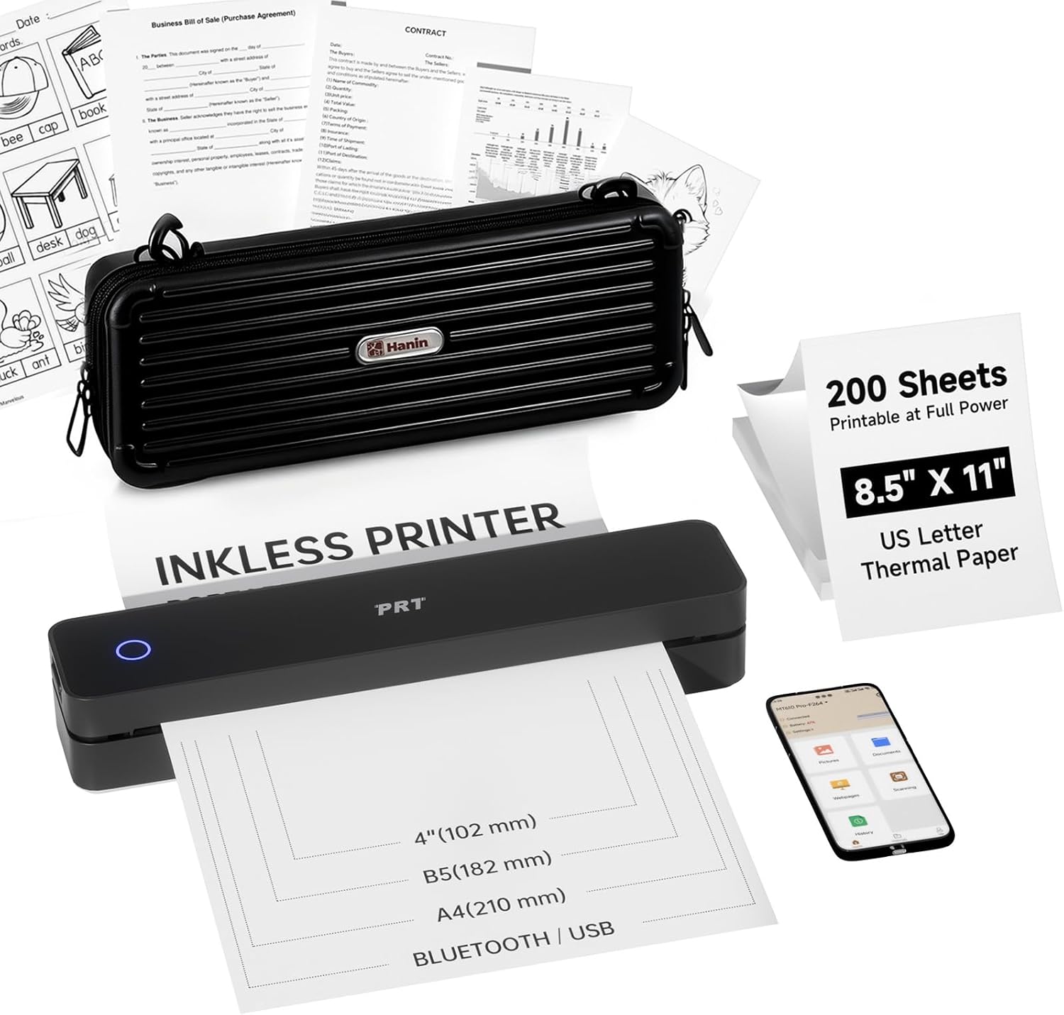 PRT Portable Printer Wireless for Travel with Carry Case& Thermal Paper