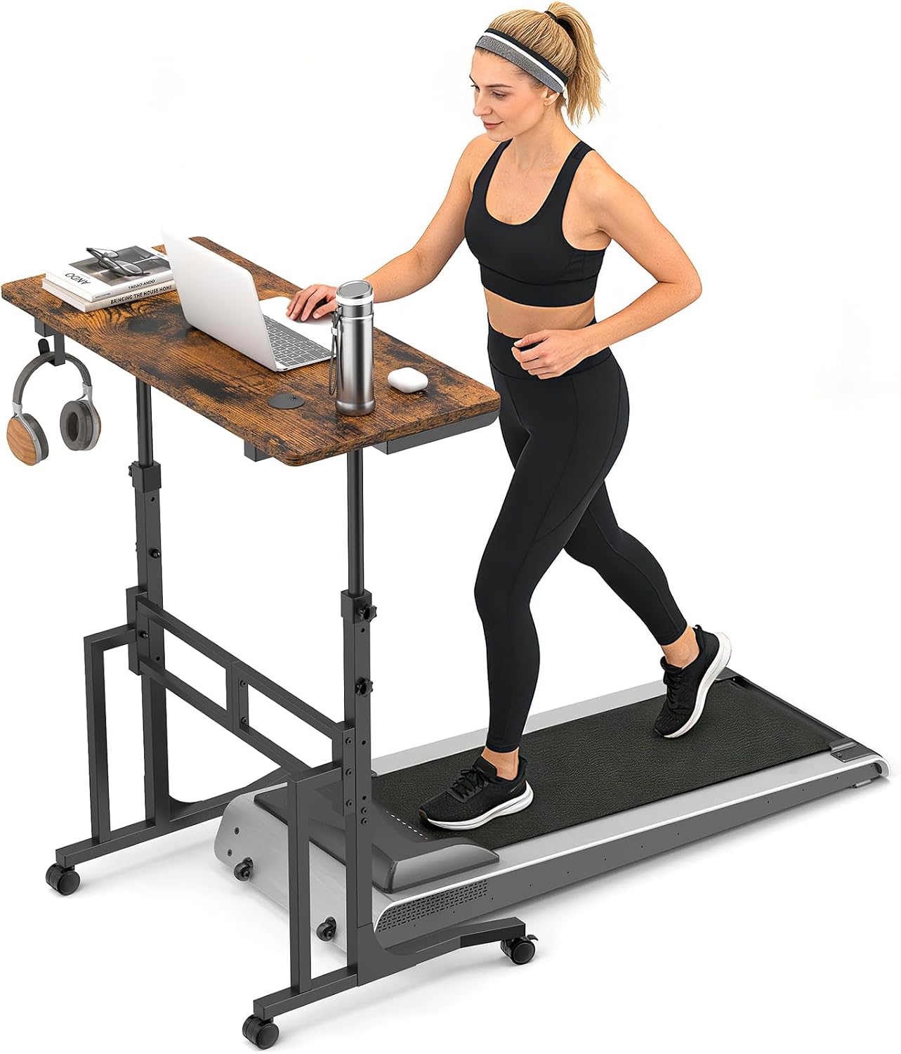 Height Adjustable Standing Desk with Wheels, Mobile Sit Stand Desk Adjustable 86~118cm, 87cm Laptop Desk with Storage Drawer, Cable Hole & Hooks, Rolling Workstation for Home Offic