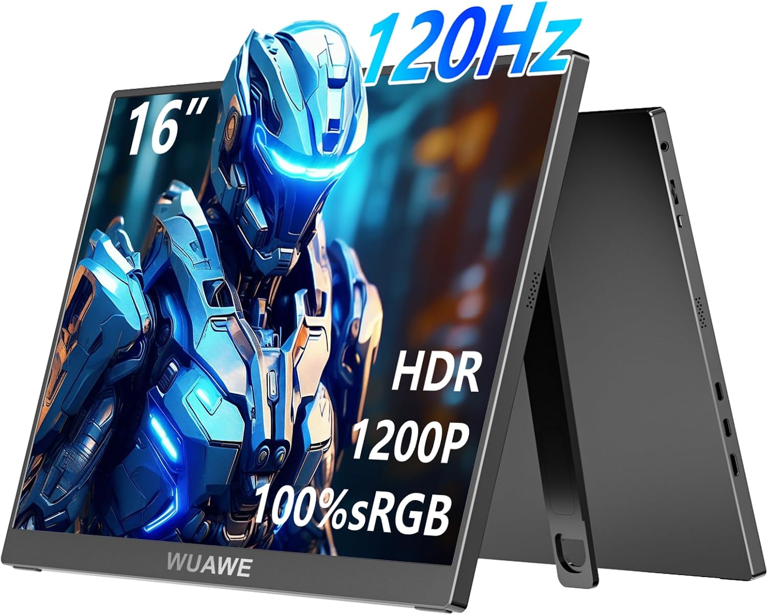 WUAWE 16" 1200P 120Hz Portable Monitor, 100% sRGB Portable Gaming Monitor with Built-in Stand,HDR and Freensync, External USB C Monitor for Laptop, PC, Phone, Switch, Xbox and PS5