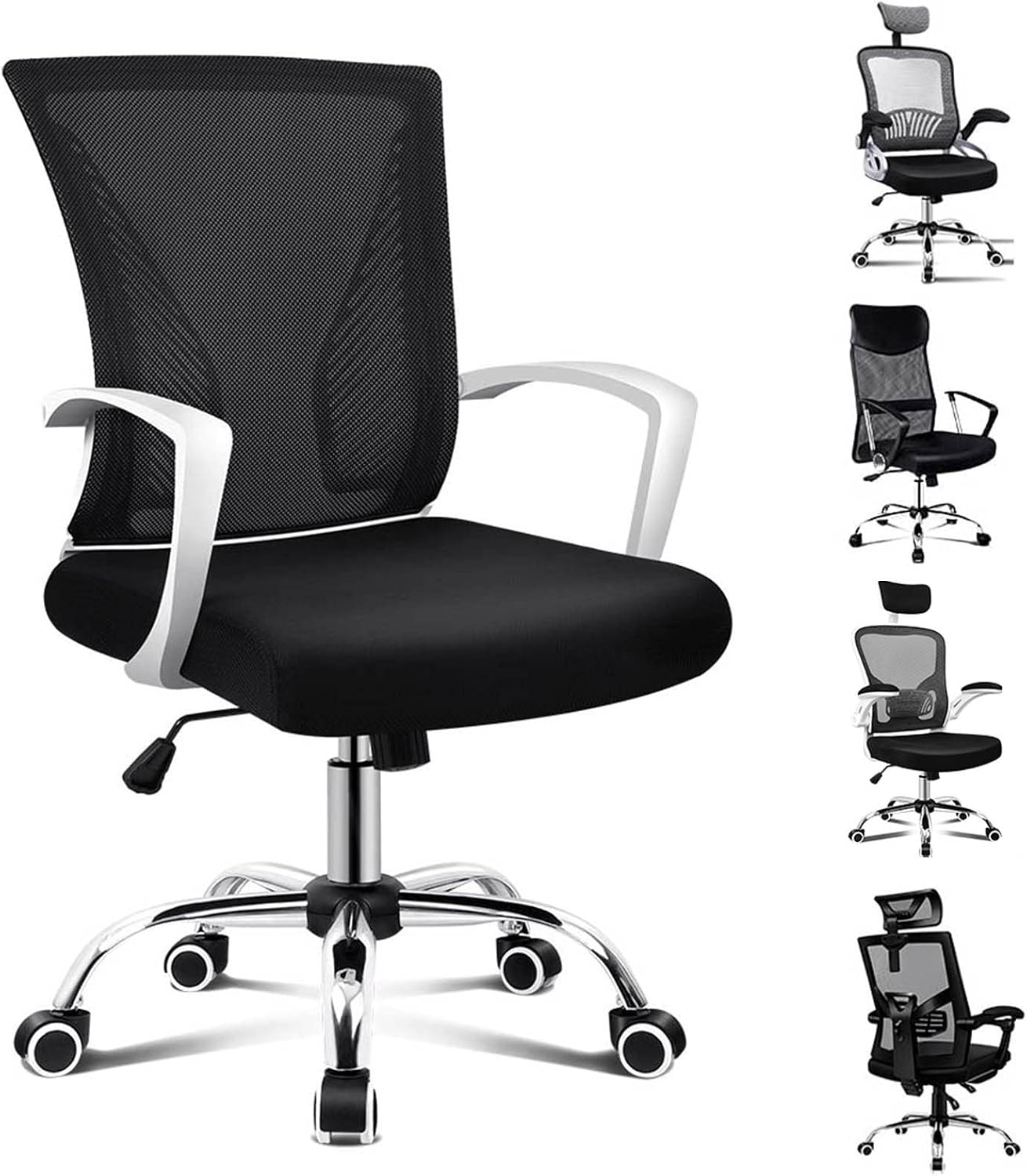 ALFORDSON Mesh Office Chair with Gas-Lift and 120° Tilt, Mid Back Executive Computer Desk Chair, Fabric Seat Gaming Racing Chair, Max 180kg Loading(Ford Black)