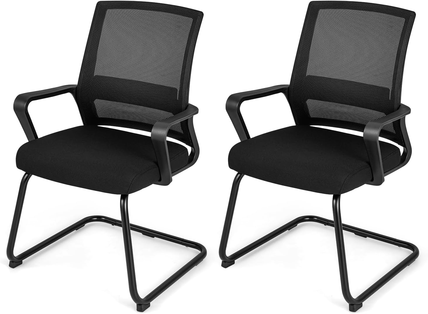 Giantex 2 Pack Office Guest Chair, Conference Reception Chair w/Lumbar Support & Sled Base, Ergonomic Mid-Back Mesh Chair w/Upholstered Seat, Executive Chair for Reception Conferen
