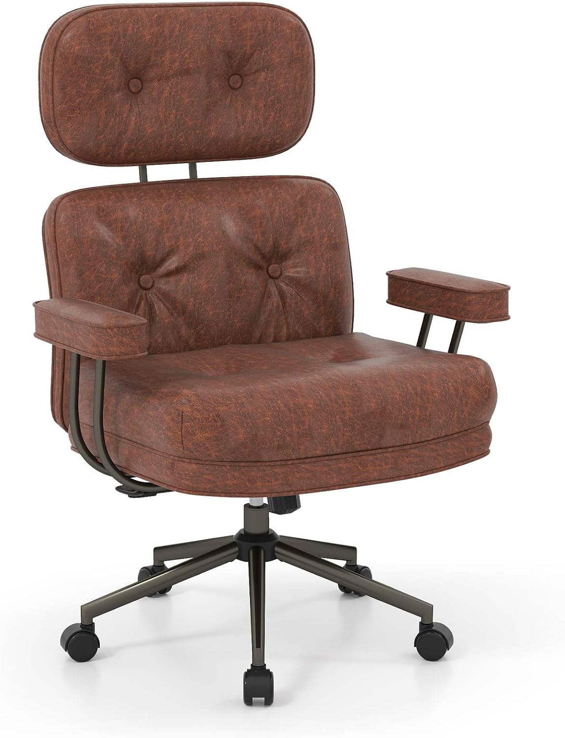 Giantex Ergonomic Home Office Chair, Mid Century Modern Suede Fabric Computer Desk Chair w/Wide Tufted Seat, Adjustable High Back, Upholstered Executive Chair, Rolling Swivel Task