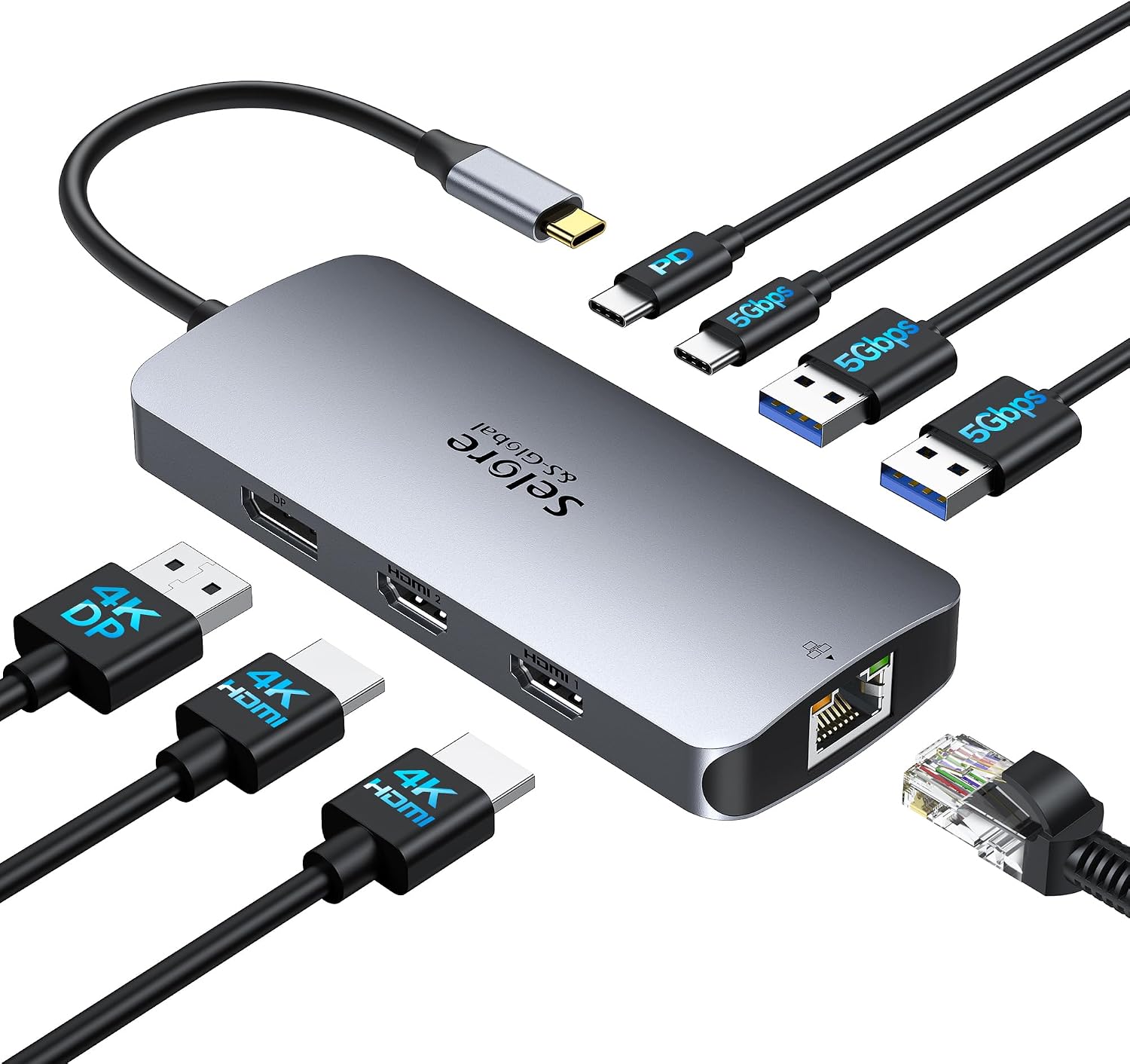 Selore USB C Triple Monitor Docking Station 100W Charging with HDMI DP LAN