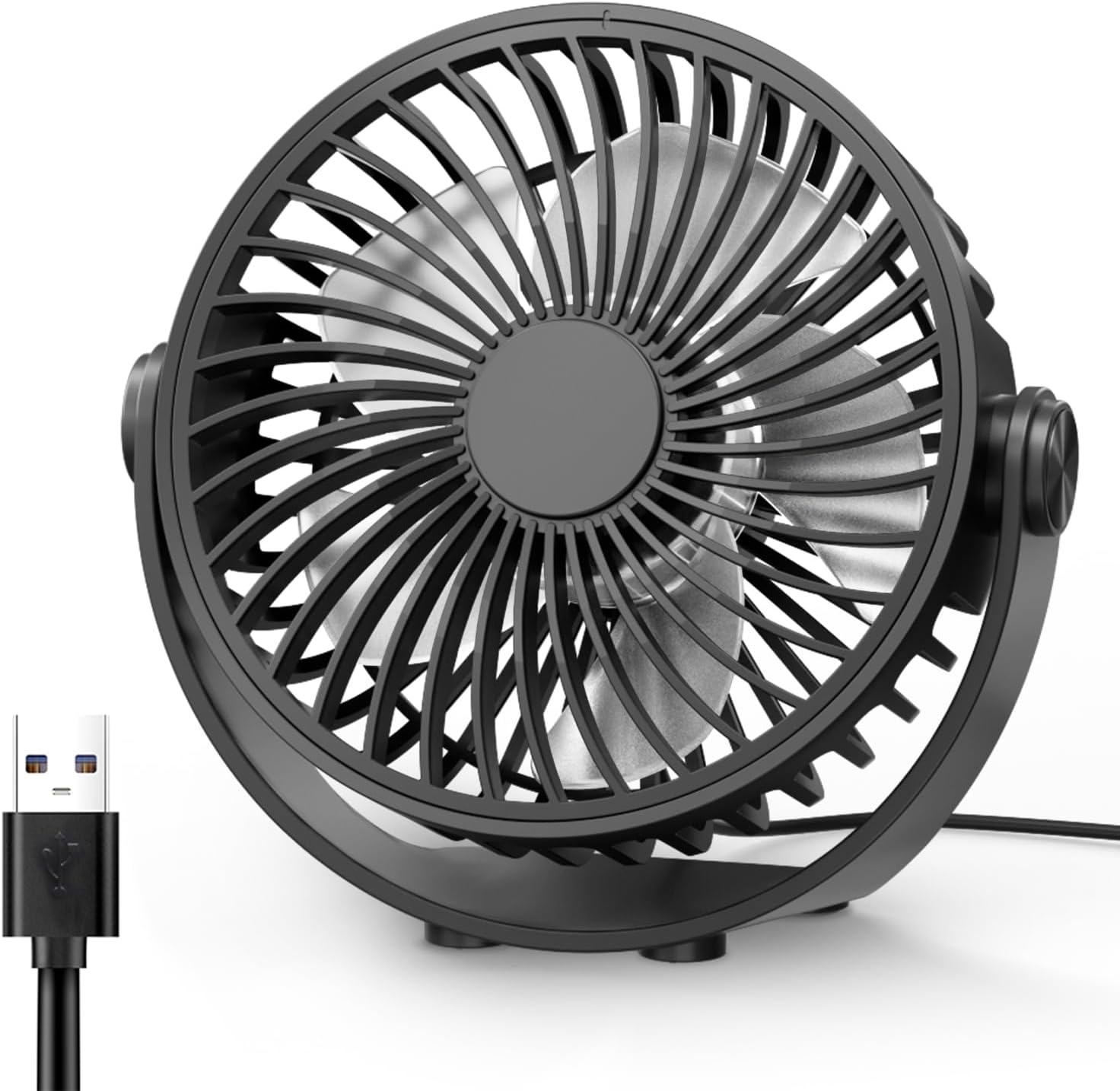 TriPole Desk Fan USB Powered Portable Fans 5 inch Mini Quiet Fan with 3 Speeds, 360°Rotation Head Small Cooling Fan for Desktop Office Home Travel, Black