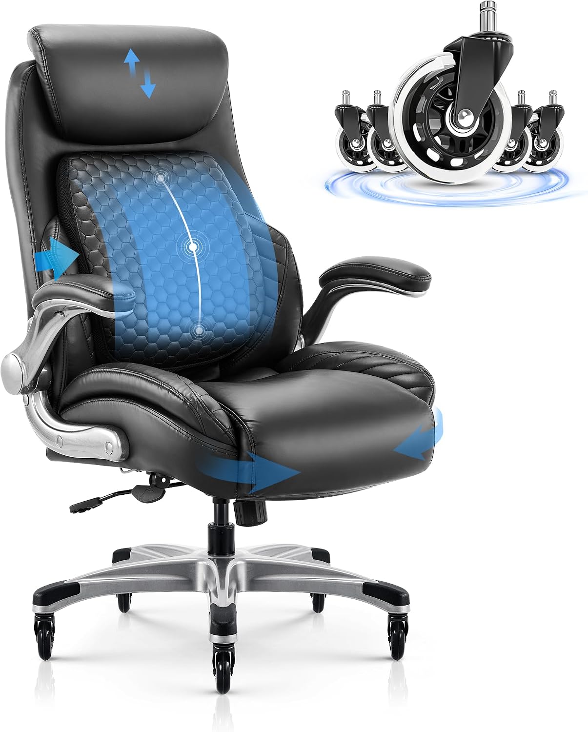 COLAMY Ergonomic Office Chair, High Back Executive Desk Chair with Pop-Out Lumbar Support, Adjustable Headrest, Flip-Up Arms, Thick Cushion, Rolling Swivel Computer Chair for Offic