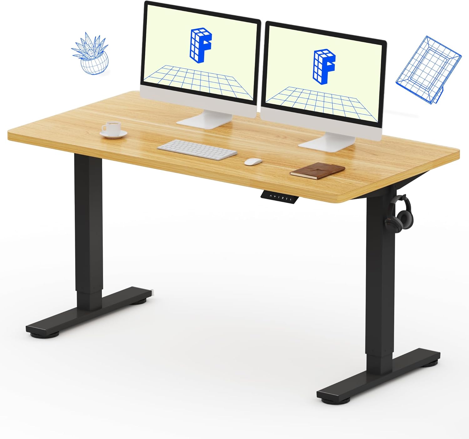FLEXISPOT EN1 Whole-Piece Desktop Standing Desk 140 x 70 cm, Black/Maple