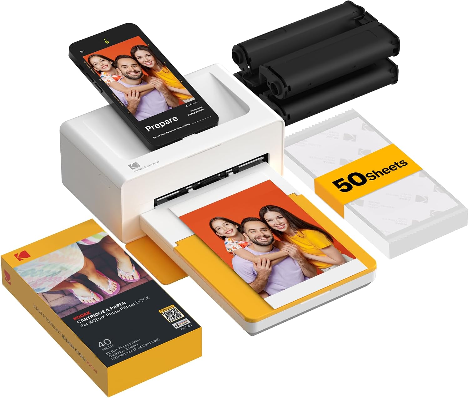 Kodak Dock Plus Instant Photo Printer Cartridge Bundle, Yellow