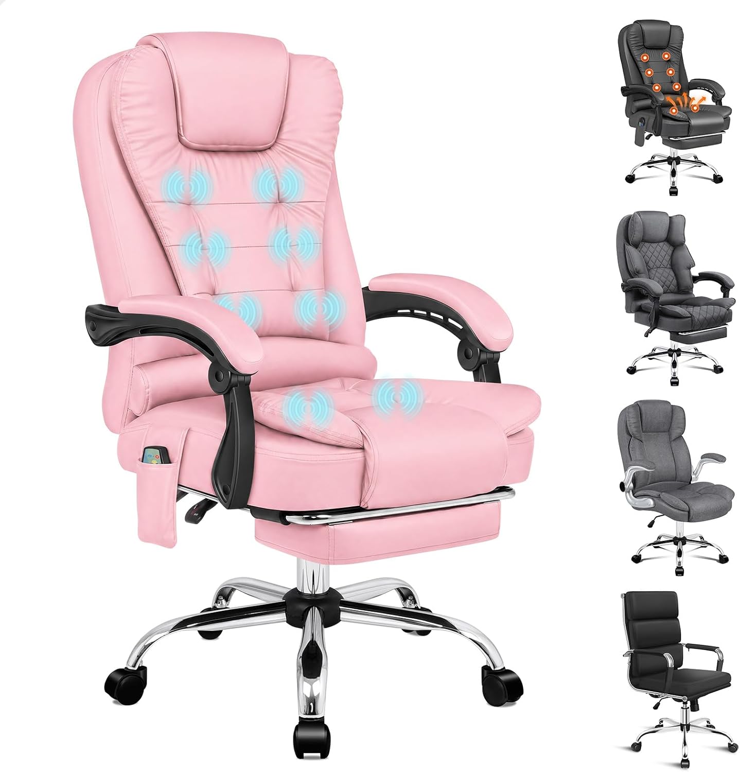 ALFORDSON Massage Recline Desk Chair for Office, Sloane PU Pink, 180kg