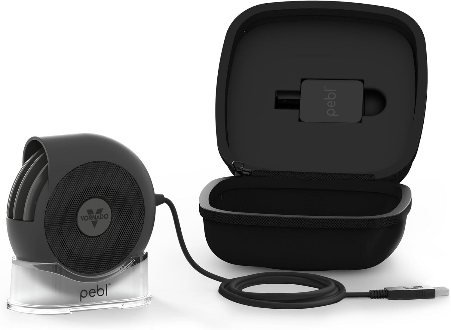 Vornado PEBL PAK Portable Desk Fan with Carry Case, USB Fan, Magnetic Base, Adjustable Airflow, Personal Spot-Cooling, 2 Speed Settings, Included Wall Adapter, Perfect as Home, Off