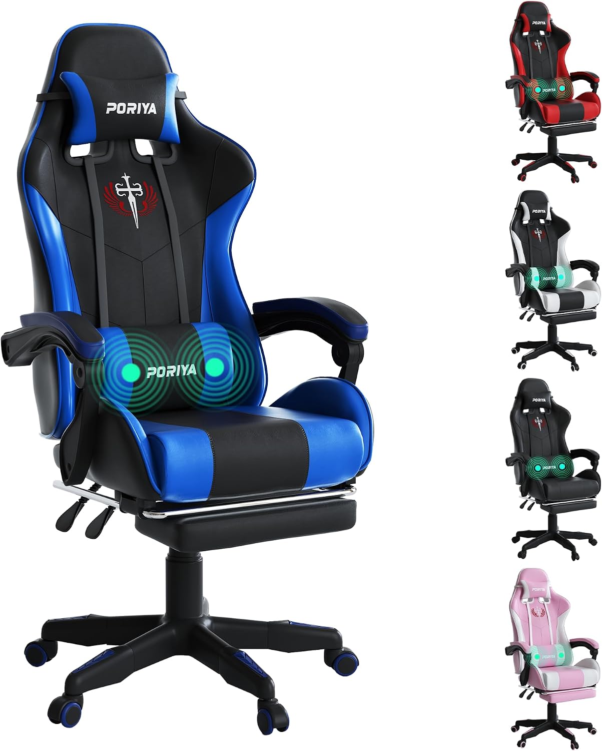 Gaming Chair with Adjustable Backrest, Ergonomic Executive Office Chair, Height Adjustable Racing Chair Maximum Gaming Experience (Black&Blue)