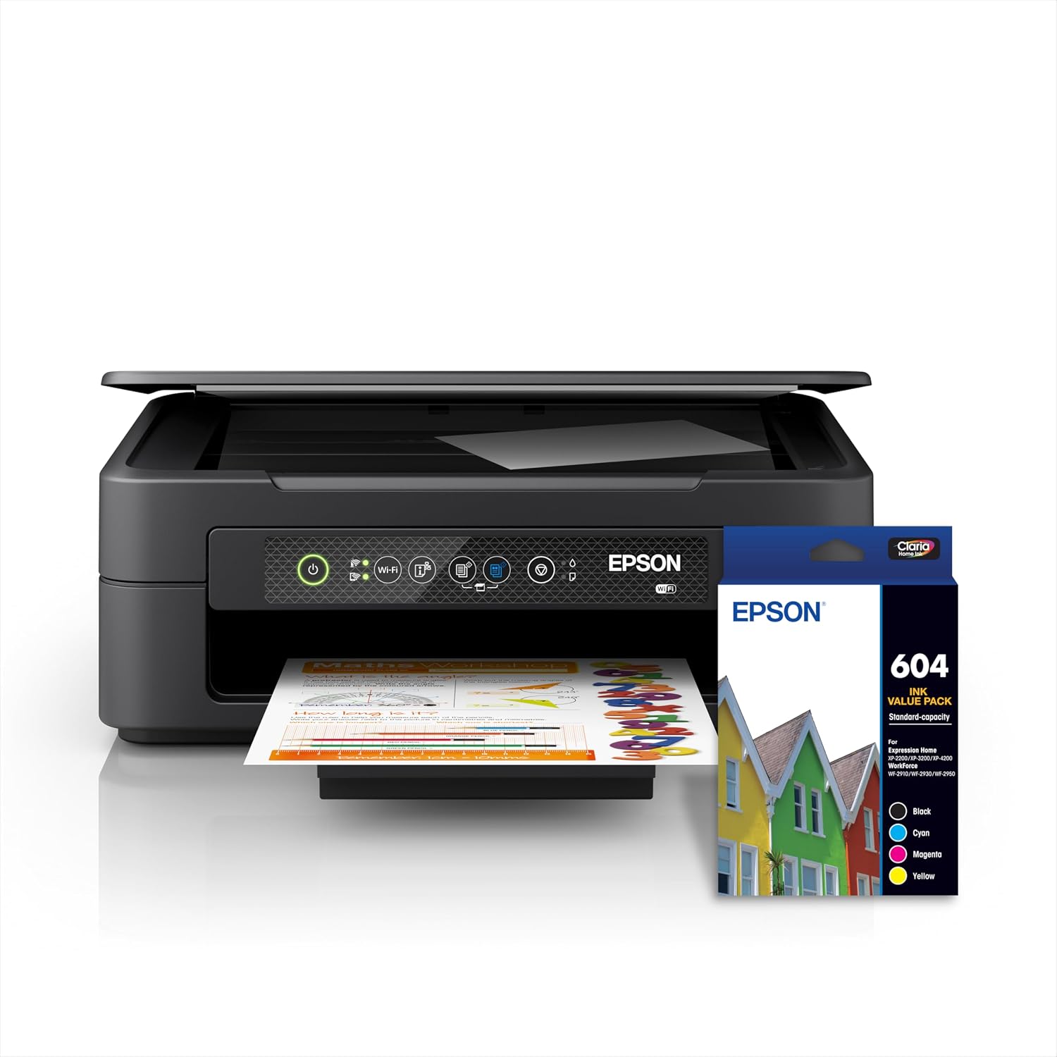 Epson Expression Home XP-2200 Multifunction Printer, Medium, Black, C11CK67501 and Epson 604 - Std Capacity - Multipack Ink Cartridges