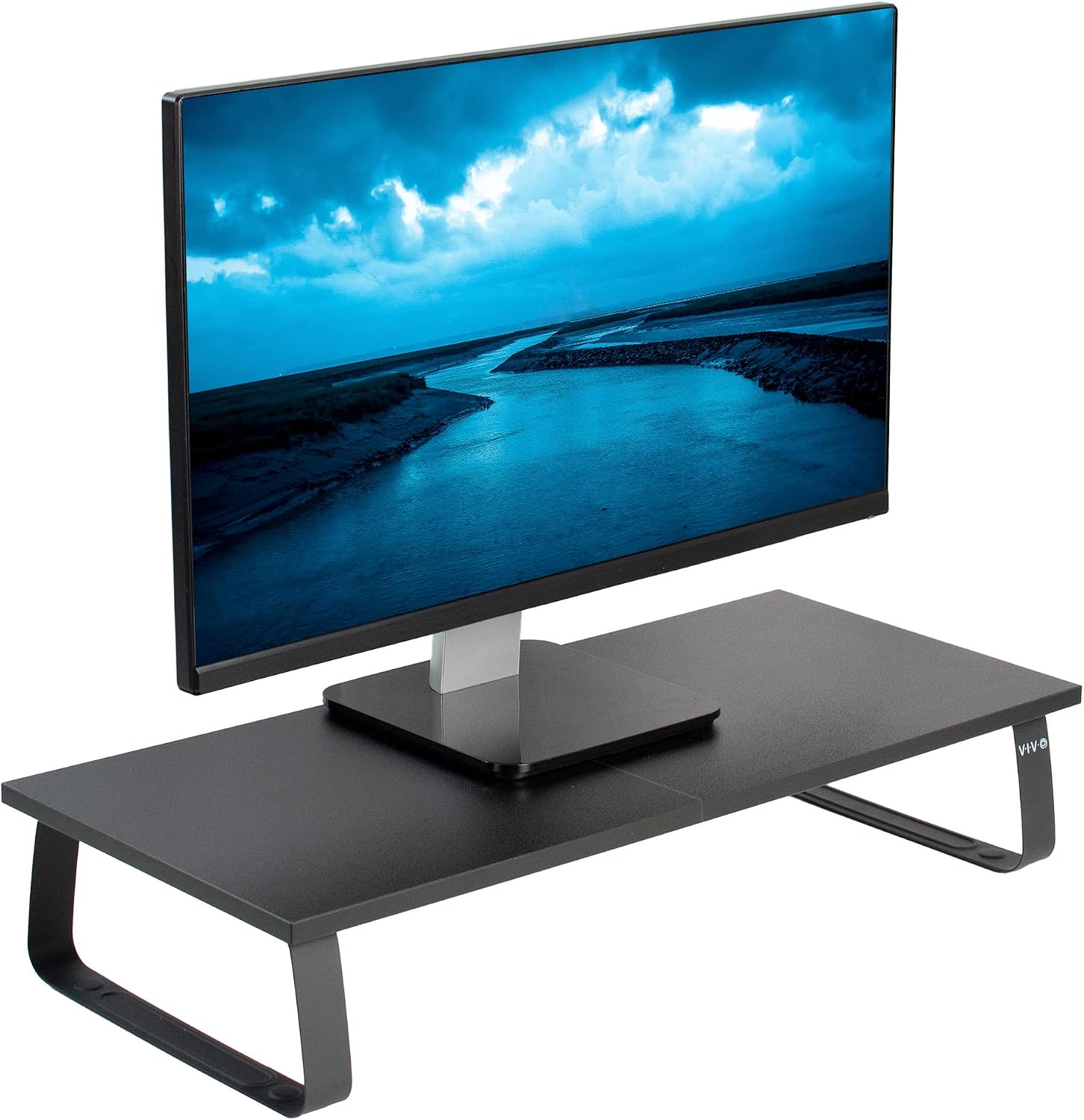VIVO Black Wood 24 Inch Wide Desktop Stand, Ergonomic Monitor, Keyboard, Laptop, Small Tv Riser and Desk Tabletop Organizer (Stand-V000D)