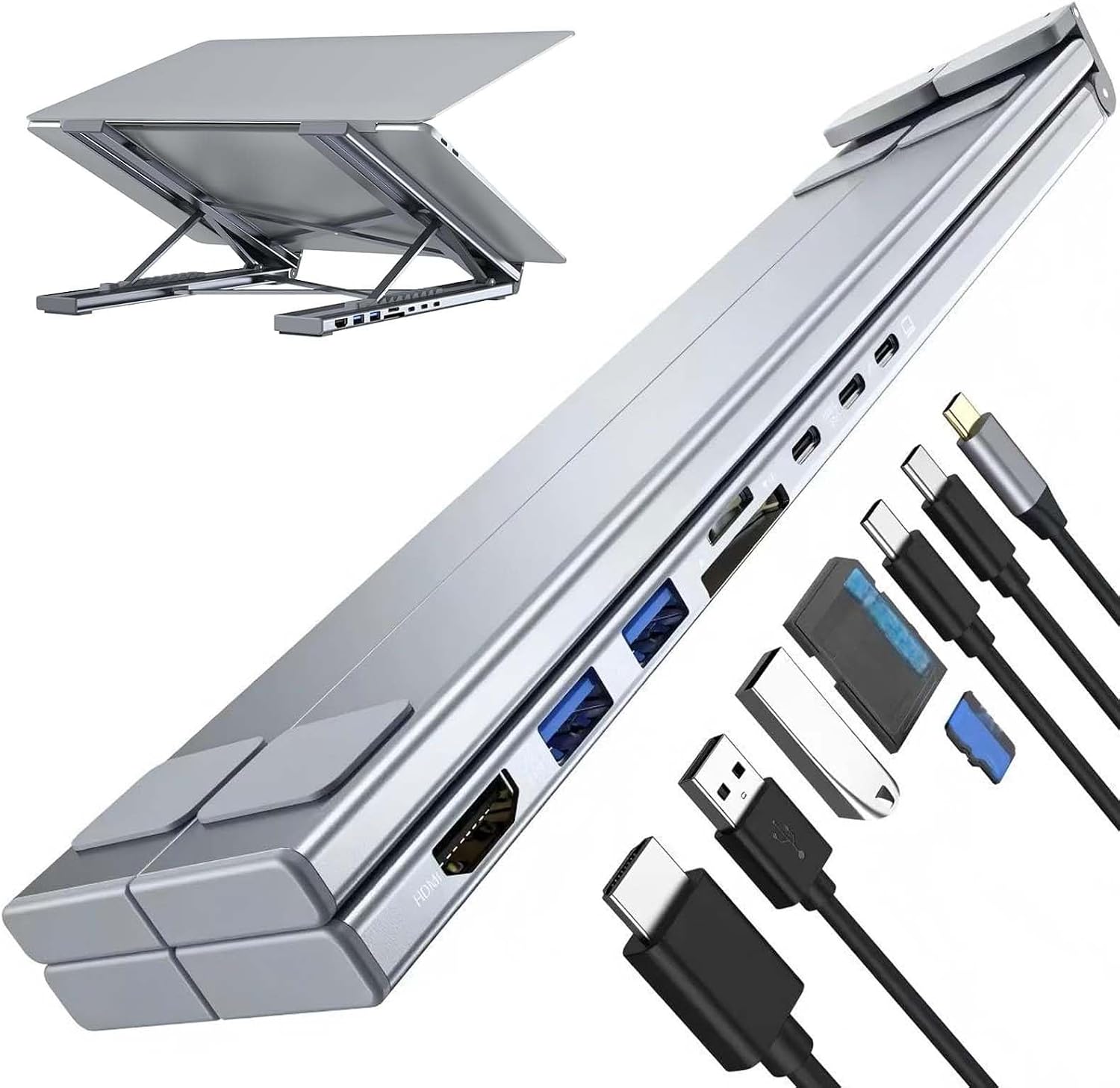 8-in-1 USB C Laptop Docking Station Stand Laptop Stand with Docking Station (8 in 1 Single Arm)