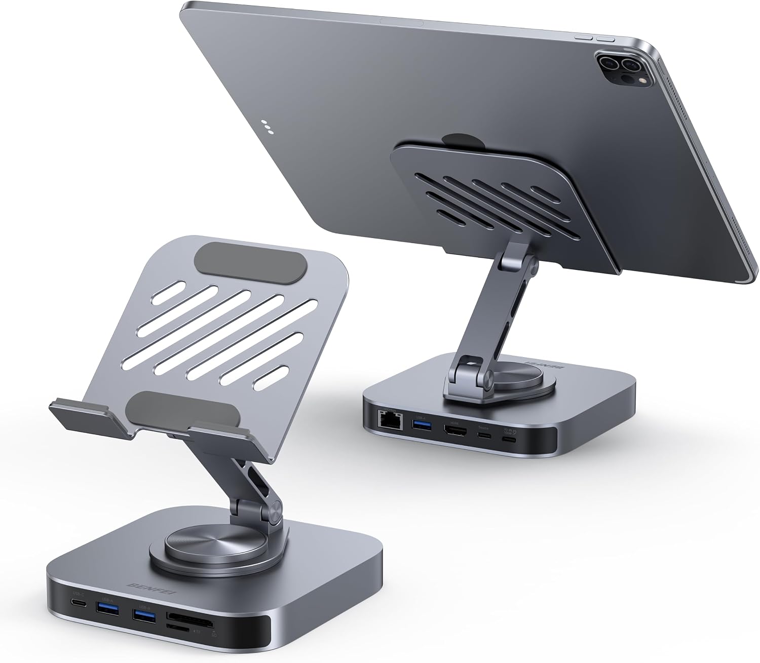 BENFEI USB C Hub Tablet Stand, 9-in-1 Foldable Rotating iPad Docking Station with 4K@60Hz HDMI, Ethernet, 1xUSB-C & 3X USB 3.0, 100W PD, SD/TF Card Reader for iPad Pro/Air/Mini