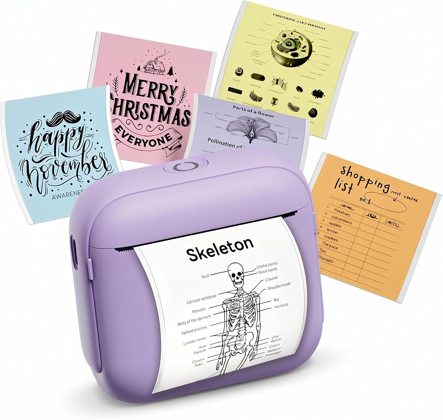 Thermal Mini Printer, Portable Inkless Sticker Maker, 203dpi Bluetooth Thermal Printer Label Makers, Pocket Printer for Pictures, Photos, Journals, DIY (Purple)
