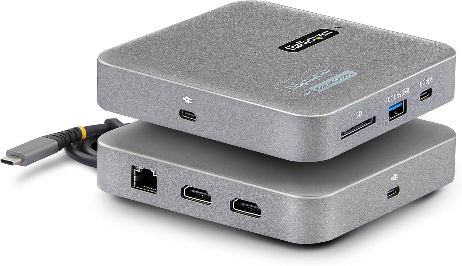 StarTech.com USB C Multiport Adapter, Dual HDMI Video, 4K 60Hz, 2-Port 10Gbps USB 3.1 Hub, 100W USB PD, GbE, SD, 12"/30cm Cable, Travel Dock, Laptop Docking Station (102B-USBC-MULT