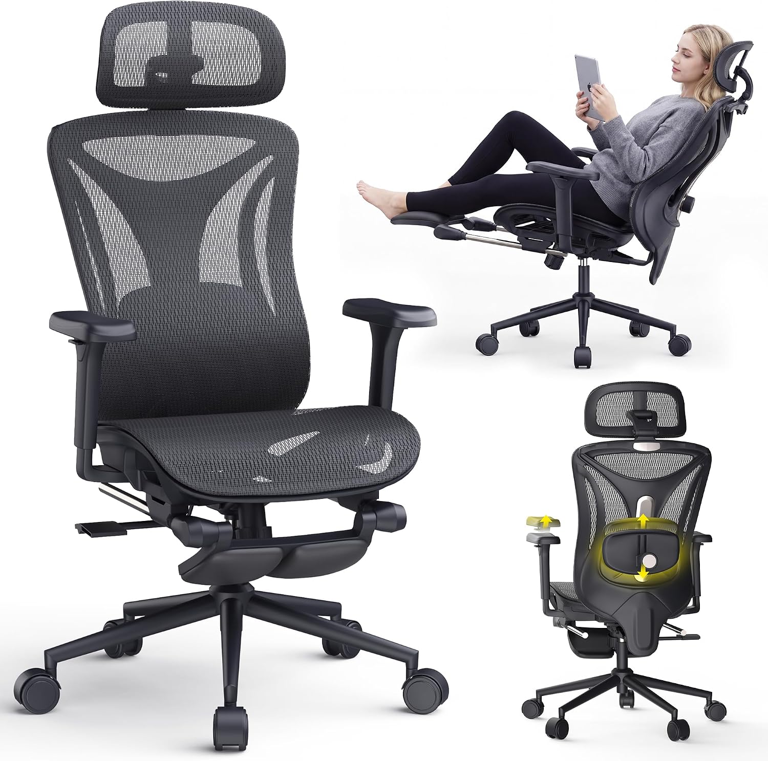 CYKOV Ergonomic Mesh Office Chair with Footrest and 3D Adjustable Armrests (CYKOV)