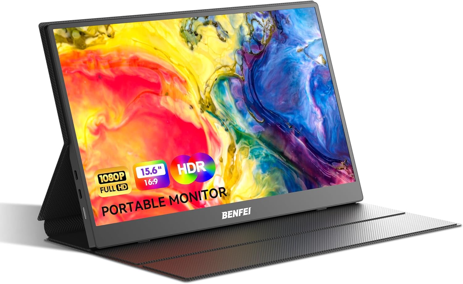 BENFEI Portable Monitor 15.6'', FHD 1080P HDMI USB-C Gaming Display, Ultra-Slim IPS HDR Screen w/Smart Cover & Speakers, Plug & Play External Monitor for Laptop PC Phones Tablet PS