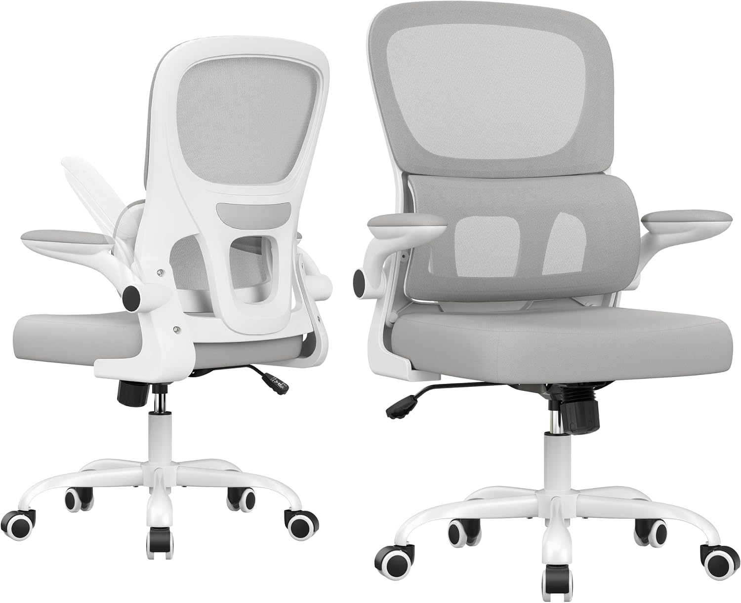 Farini Office Chair, Mesh Ergonomic Office Chair with Lumbar Support, Comfy Swivel Computer Desk Chair with Flip Armrest Rolling Wheels for Home Study Room Office, White & Grey